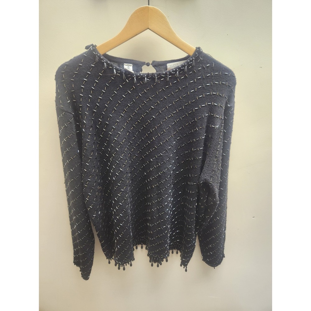 VALERIE STEVENS Evening Black Merino Wool Beaded‎